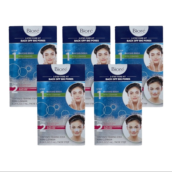 5 Pack Bioré 2 Step Pore Kit Baking Soda Pore Cleanser & Ultra Cleansing Strip - Picture 1 of 5